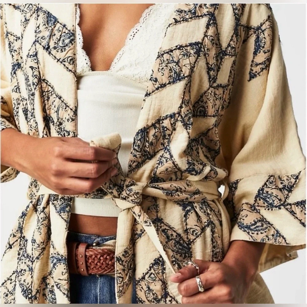 Free People Thimbleweed Wrap Kimono Jacket Boho Belted Medium - Picture 3 of 8
